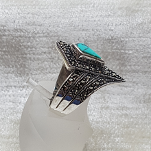 Load image into Gallery viewer, Sterling Silver Marcasite and Turquoise Ring
