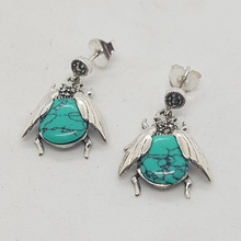 Load image into Gallery viewer, Sterling Silver Turquoise and Marcasite Bee Earrings
