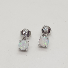 Load image into Gallery viewer, Sterling Silver Opal and CZ Stud Earrings
