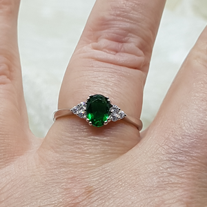 Sterling Silver Emerald and White CZ Ring