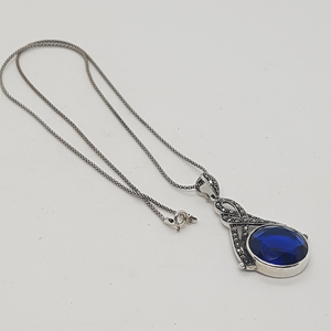 Sterling Silver Marcasite and Blue Stone Pendant