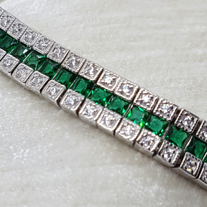 Sterling Silver Emerald and White CZ Bracelet