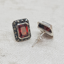 Load image into Gallery viewer, Sterling Silver Red Stone Stud Earrings
