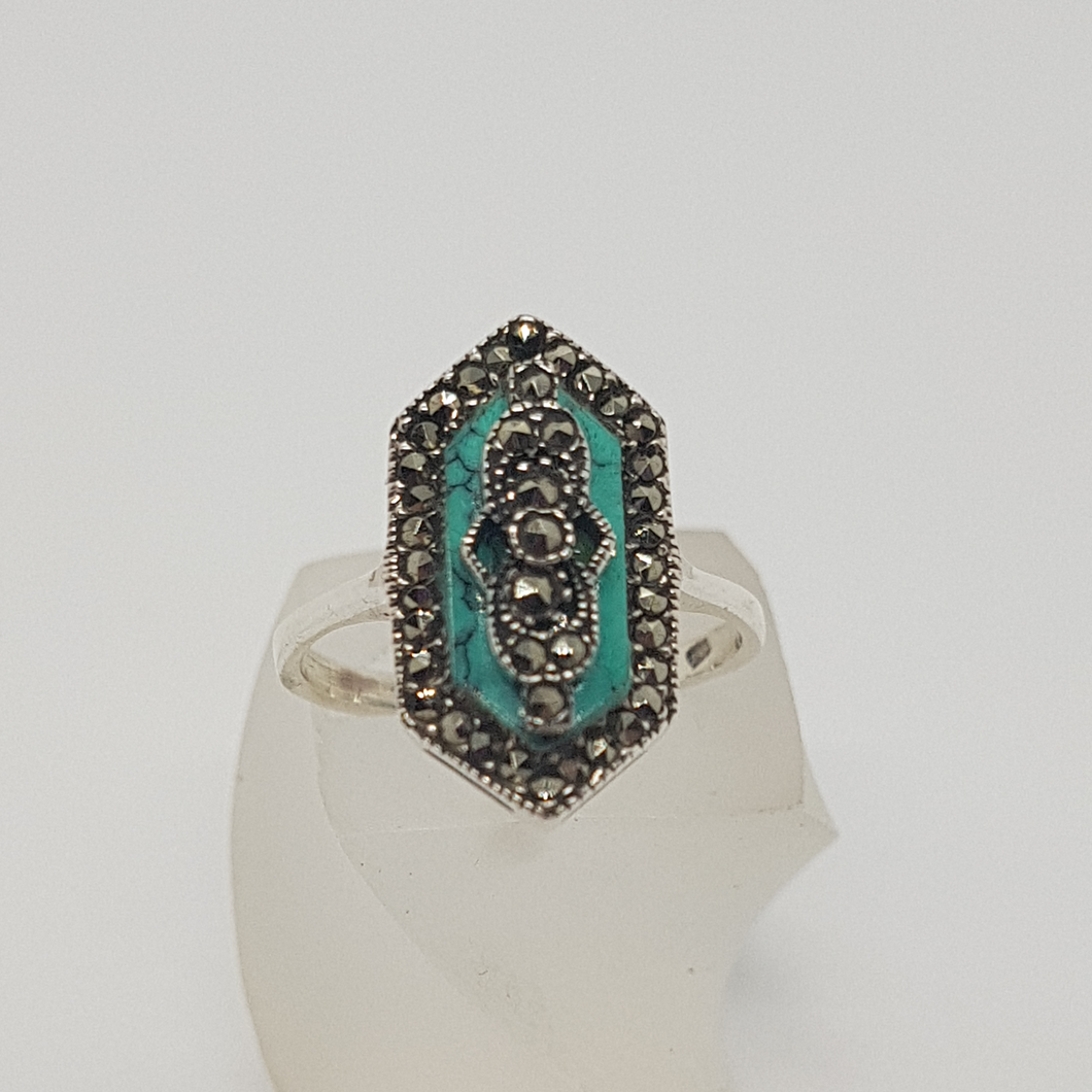 Sterling Silver Marcasite and Turquoise Ring