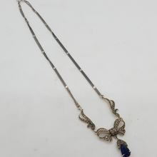 Load image into Gallery viewer, Sterling Silver Marcasite and Blue Stone Pendant
