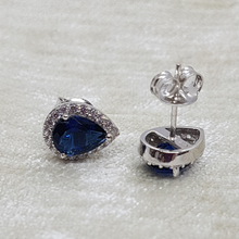Load image into Gallery viewer, Sterling Silver Sapphire and White CZ Pear Cut Stud Earrings

