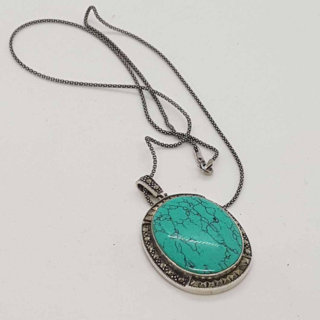 Sterling Silver Turquoise and Marcasite Pendant