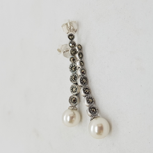 Load image into Gallery viewer, Sterling Silver Faux Pearl and Marcasite Drop Earrings

