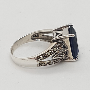 Sterling Silver Blue Stone and Marcasite Ring