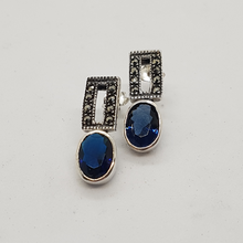 Load image into Gallery viewer, Sterling Silver Blue Stone and Marcasite Earrings
