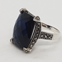 Load image into Gallery viewer, Sterling Silver Marcasite and Blue Stone Ring
