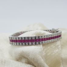 Load image into Gallery viewer, Sterling Silver Triple Row Ruby and White CZ Bracelet
