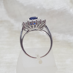 Sterling Silver White and Sapphire CZ Stone Ring