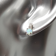 Load image into Gallery viewer, Sterling Silver Opal and CZ Stud Earrings
