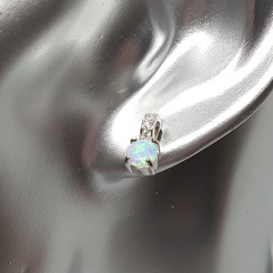 Sterling Silver Opal and CZ Stud Earrings