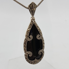 Load image into Gallery viewer, Sterling Silver Black Onyx and Marcasite Pendant
