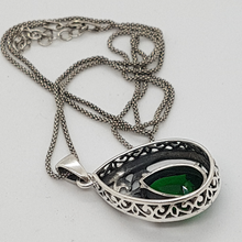 Load image into Gallery viewer, Sterling Silver Green Stone and Marcasite Pendant
