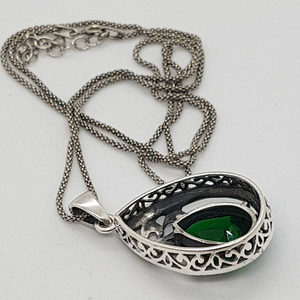 Sterling Silver Green Stone and Marcasite Pendant