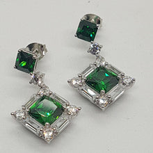 Load image into Gallery viewer, Sterling Silver Emerald and White CZ Claw and Channel Set Drop Earrings
