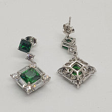 Load image into Gallery viewer, Sterling Silver Emerald and White CZ Claw and Channel Set Drop Earrings
