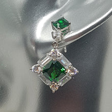 Load image into Gallery viewer, Sterling Silver Emerald and White CZ Claw and Channel Set Drop Earrings
