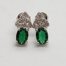 Load image into Gallery viewer, Sterling Silver Eternity CZ Green Stone Earrings
