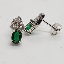 Load image into Gallery viewer, Sterling Silver Eternity CZ Green Stone Earrings

