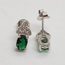 Load image into Gallery viewer, Sterling Silver Eternity CZ Green Stone Earrings
