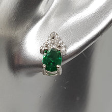 Load image into Gallery viewer, Sterling Silver Eternity CZ Green Stone Earrings
