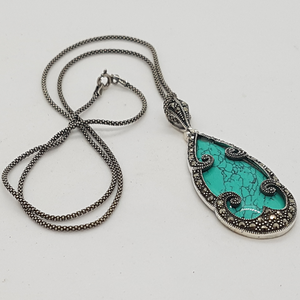 Sterling Silver Turquoise and Marcasite Pendant