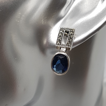 Load image into Gallery viewer, Sterling Silver Blue Stone and Marcasite Earrings
