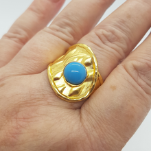 Load image into Gallery viewer, Sterling Silver Gold Plated Turquoise Ring
