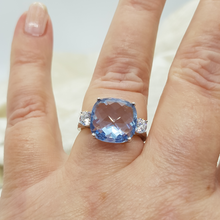 Load image into Gallery viewer, Sterling Silver CZ Aqua Cushion Cut Ring
