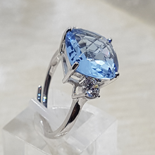 Load image into Gallery viewer, Sterling Silver CZ Aqua Cushion Cut Ring

