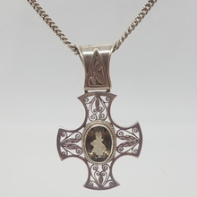 Load image into Gallery viewer, Vintage Sterling Silver and Smokey Quartz Cross Pendant
