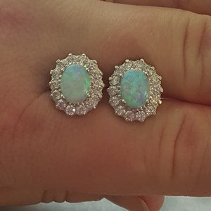 Sterling Silver CZ Stud Earrings with Opal Centre Stone