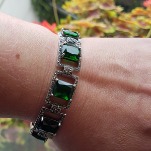 Sterling Silver Marcasite and Green Stone Bracelet