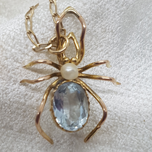 Load image into Gallery viewer, Antique 9ct Gold Blue Topaz and Pearl Bug Pendant
