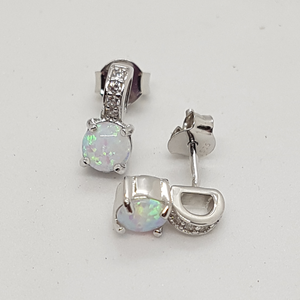 Sterling Silver Opal and CZ Stud Earrings