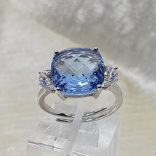 Load image into Gallery viewer, Sterling Silver CZ Aqua Cushion Cut Ring
