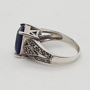 Sterling Silver Blue Stone and Marcasite Ring