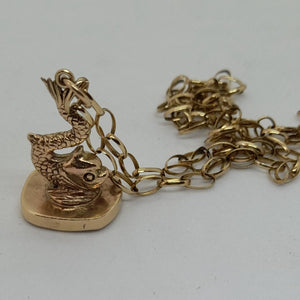 Antique 9ct Gold Fish Fob Pendant and Chain