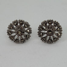 Load image into Gallery viewer, Sterling Silver Flower Marcasite Stud Earrings
