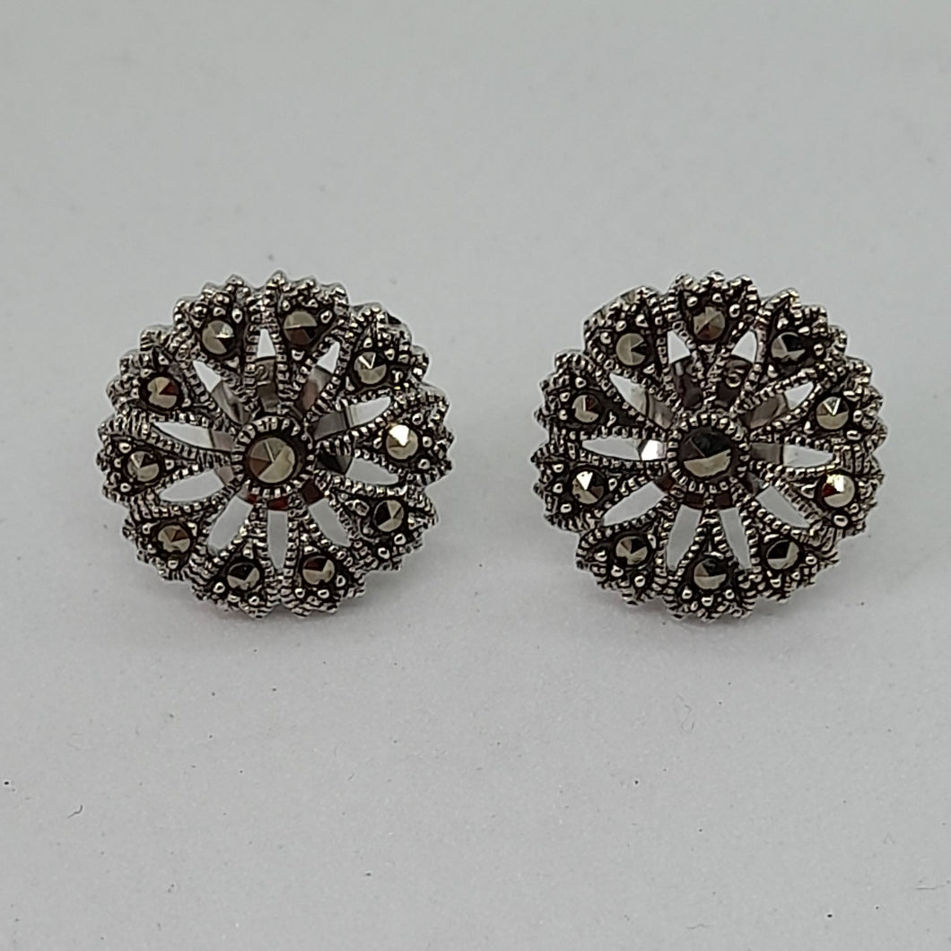 Sterling Silver Flower Marcasite Stud Earrings