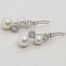 Load image into Gallery viewer, Sterling Silver Freshwater Pearl and CZ Drop Earrings

