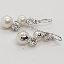 Load image into Gallery viewer, Sterling Silver Freshwater Pearl and CZ Drop Earrings
