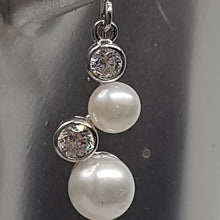 Load image into Gallery viewer, Sterling Silver Freshwater Pearl and CZ Drop Earrings
