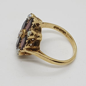 Vintage 9ct Gold Garnet Pearl Ring