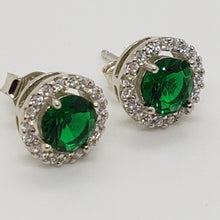 Load image into Gallery viewer, Sterling Silver Green and White Cz Earrings
