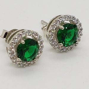 Sterling Silver Green and White Cz Earrings